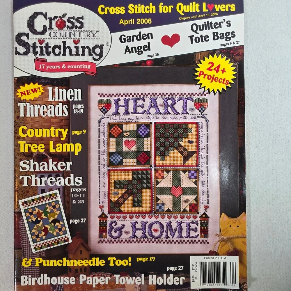Cross Country Stitching April 2006 Cross Stitch Patterns Primitive Folk Art OOP